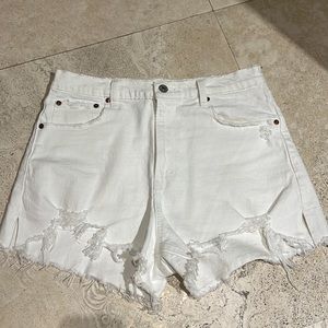 90s High rise, white cutoff denim shorts from Abercrombie and Fitch.
